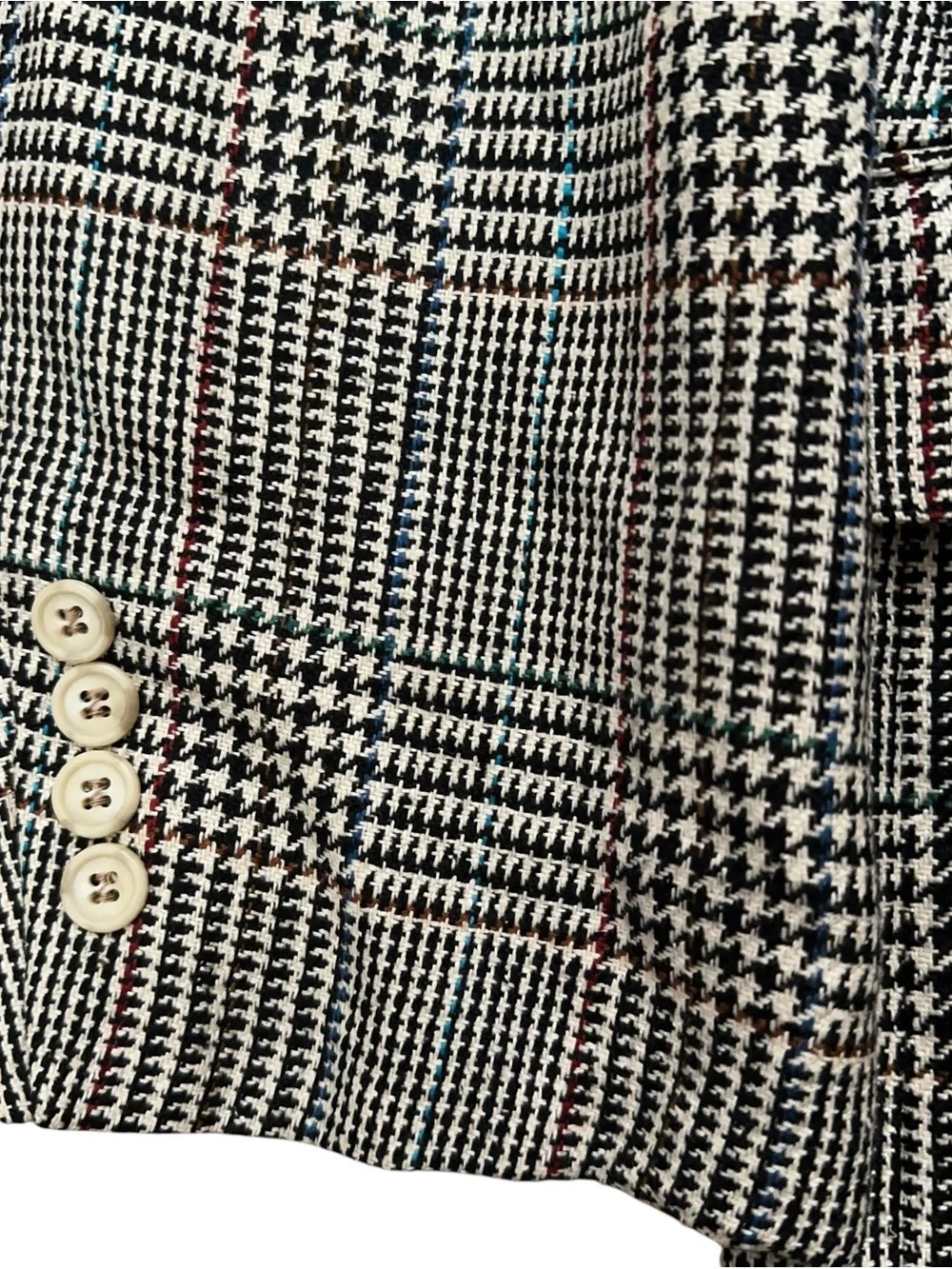 VTG 90s Blazer Jacket Double Breasted Silk Made Japan Houndstooth Gray Mens 42R
